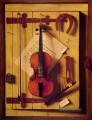 Stillleben Violine und Musik Irisch Maler William Harnett